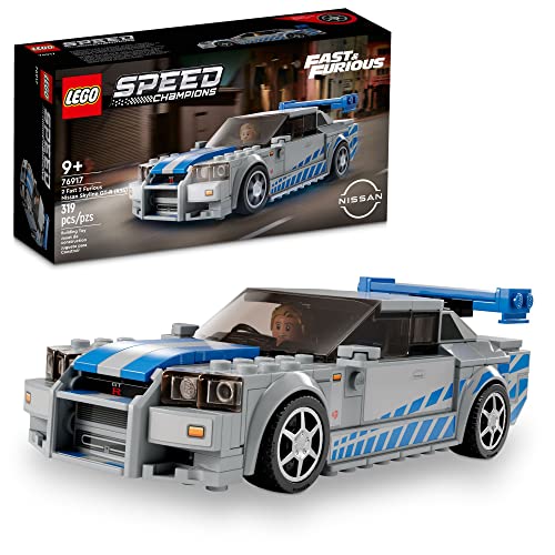 LEGO Speed Champions 2 Fast 2 Furious Nissan Skyline GT-R (R34) 76917 Kit de construcción de modelo de coche de carreras, coleccionable con minifigura Racer, juego 2023 para niños