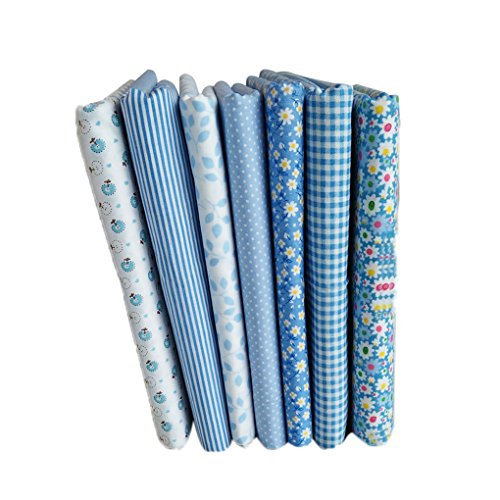 LUFA 7pcs Serie Azul de algodón de Tela de Flores patrón Floral de Costura de Material Textil para Cama de Remiendo de Bricolaje