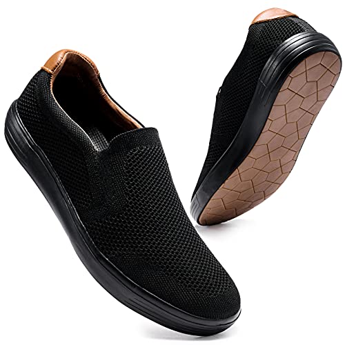 konhill Zapatillas Clásico Slip-On Sneaker Casual Hombre Sin Cordones Caminar Calzado Antideslizantes Cómodas Transpirable EU 46 Todo Negro