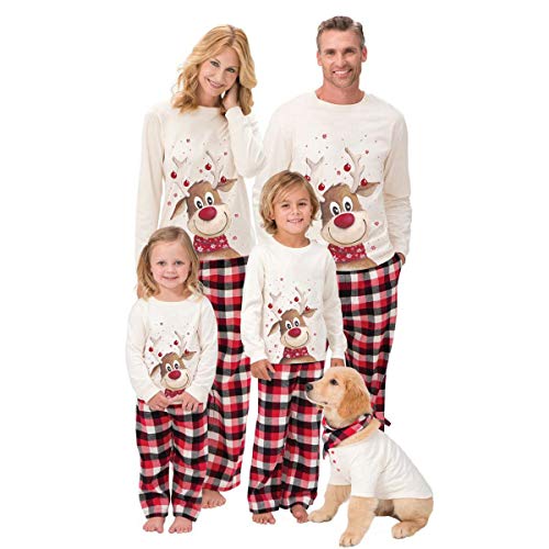 Pijamas navideños Familiares Xmas Deer Print Adultos Mujeres Niños Ropa Familiar a Juego Pijamas navideños Conjunto Familiar (Niños, 8-9Años)