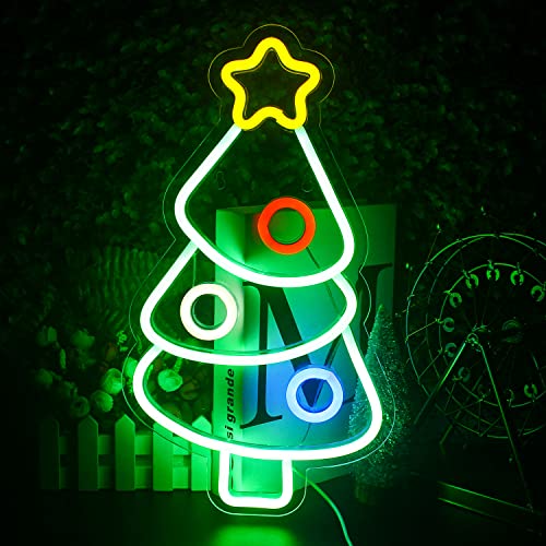 Looklight Árbol de Navidad de neón verde de luz de neón del árbol de USB de luz de neón de la pared del arte de la decoración para el dormitorio de la fiesta del día de Navidad de Año Nuevo de regalo