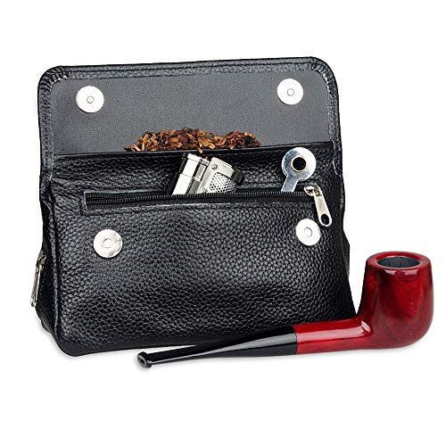 Bolsa de tabaco de cuero genuino para fumar pipa de viaje, funda para preservar la frescura con 2 bolsillos para tubos