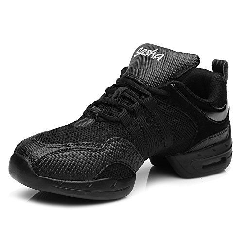 HIPPOSEUS Zapatos de Gimnasia Deportivos cómodos y Transpirables para Mujer Zapatos de Baile Antideslizantes para Danza Moderna，Negro,38 EU
