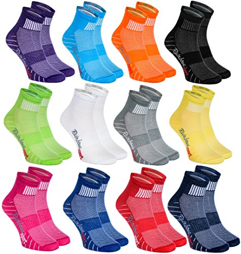 Rainbow Socks - Hombre Mujer Calcetines Deporte Colores de Algodón - 12 Pares - Multicolor - Talla 44-46