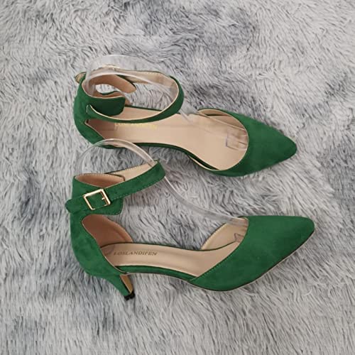 CABULE Zapatos de tacón alto para mujer, sexy, de verano, con puntera puntiaguda, color rojo, para boda, fiesta, mujer, con correas al tobillo, talla grande, verde, 38