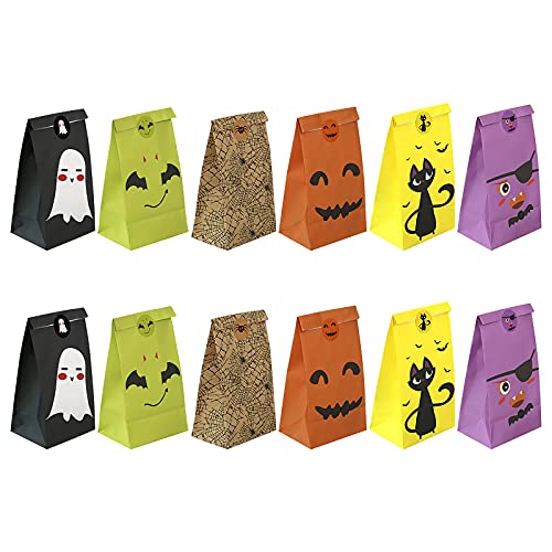 Clicitina Paquete de 12 bolsas de decoración de calabaza regalo para niños Halloween espíritu bolsa de papel caramelos hogar y organizadores FOp283 (espectáculo, talla única)