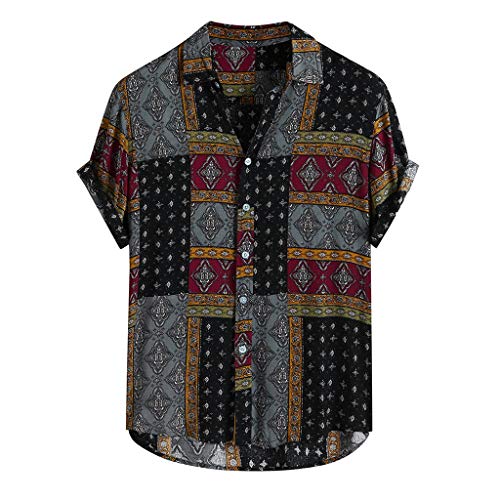 HUTcPNy Camisas Hawaianas de Hombre Camisas Casuales Sueltas de Manga Corta con Cuello Vuelto Estampado éTnico Vintage para Hombre
