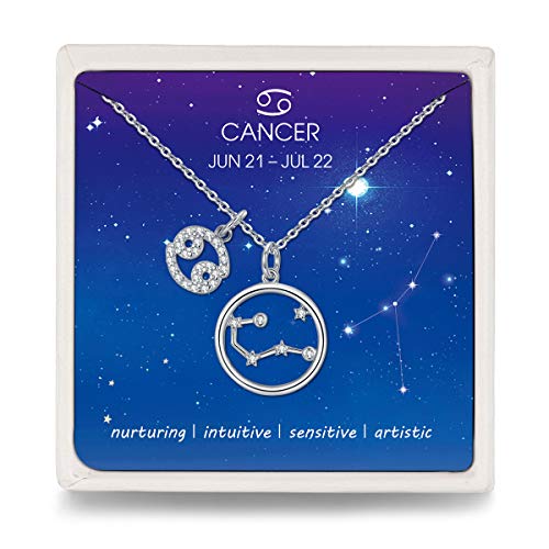 Qings Horoscopo Cancer Collar Cáncer Signo Zodiacal Astrología Constelación Colgante Regalo de Cumpleaños para Niñas Mujeres