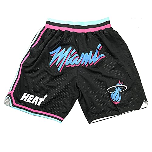 accz Miami Heat City Edition Shorts de Baloncesto para Hombre Shorts de Entrenamiento de Secado rápido con Bolsillos,Negro,M