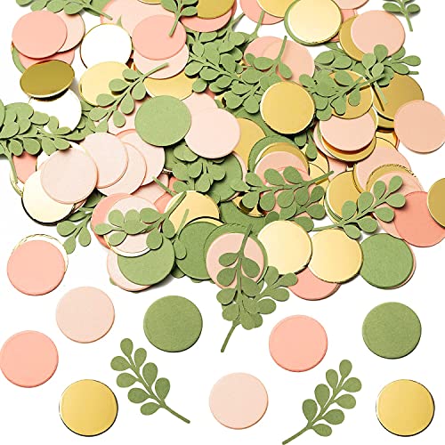 BeYumi - 300 confeti redondos de color verde oliva y melocotón para decoración de mesa de eucalipto con decoración de mesa de eucalipto para bodas, novias, baby shower, fiesta temática verde