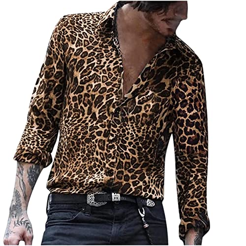 2022 Hombre Camisas,Manga Larga Casual Leopardo Impresión Primavera verano Camisa Moda Sexy Suelto Cuello en V Long sleeve Blusa playa tops Botón shirt Negocio Diseño de personalidad