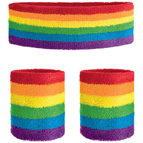 amscan- Diadema arcoíris y Banda para el Sudor, Multicolor, 3 Piezas (3902914)