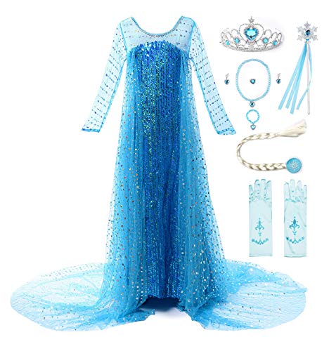 JerrisApparel Fiesta Maxi Vestido de Princesa niña Disfraz Cosplay con Diamante (100cm, Lentejuelas con Accesorios)