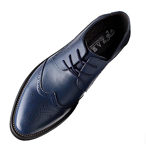 ANUFER Hombres Inteligente Punta Puntiaguda Zapatos de Vestir con Cordones Formal Negocios Boda Brogues Azul Marino P110 EU42