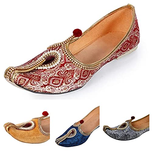 Hombres Punjabi Jutti Mojari Étnico Indio Khussa Pisos De Boda Zapatos EE.UU. Talla 8-12 Piedra Multicolor, Naranja, 42 EU