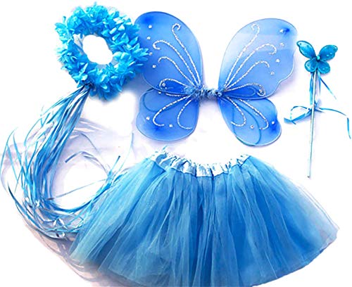 Tante Tina - Disfraz de Hadas Mariposa - Alas, Falda tutú, Varita mágica y Diadema - Azul con Diadema