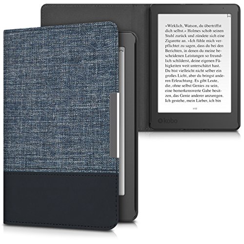kwmobile Funda de e-Book Compatible con Kobo Aura Edition 2 -Case de Cuero sintético Azul Oscuro/Negro