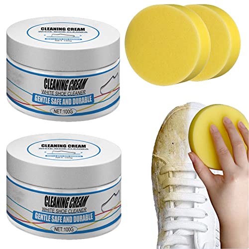 AHERAR 1/2Pcs White Shoe Cleaning Cream, Shoe Stain Remover for White, Shoe Cleaner for White Sneake, Shoes Whitening Cleansing Gel (2PCS)