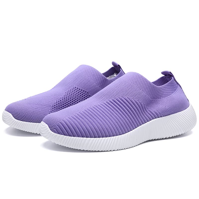 Zapatos de punto para mujer, Zapatos planos sin cordones Mujer Elasticidad Ligero Zapatillas Verano Otoño Casual Tamaño grande (43, Púrpura)