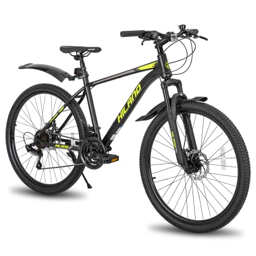 Hiland Bicicleta 26 Pulgadas Bicicleta de Montaña 21 Velocidades con Horquilla Suspendida y Frenos de Disco Mecánicos Bici Negro y Amarillo…