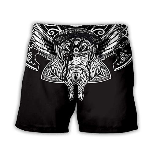 NICEWL Pantalones Cortos de Hombre con Estampado 3D de Odin Crow Thor's Hammer Pattern,Nordic Pirate Viking Retro Board Shorts,Summer Surfing Beach Quick Dry Swim Trunks,D,M