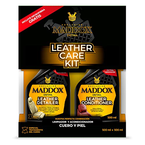 Maddox Detail - Leather Care Kit - Limpiador y Acondicionador de Cuero y Piel. Incluye Microfibra Gratis. Kit Limpiador Tapiceria Coche. Limpia Tapicerias. Limpiador Tapiceria Coche