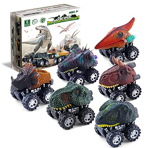 DINOBROS Dinosaurio Juguete Pull Back Cars 6 Pack Dinosaurio Niño Juguetes Edad 3,4,5,6,7 Dino T-Rex Juegos A-6pack