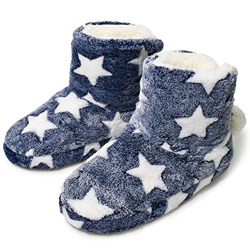AONEGOLD Zapatillas de Estar por Casa para Mujer Invierno Suaves y Cálidas Forro Invierno Botas Interiores Antideslizante Pantuflas(Azul,Tamaño 38-39)