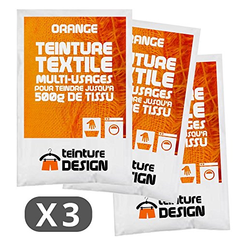 Juego de 3 bolsas de tinte textil para ropa y telas naturales, color naranja